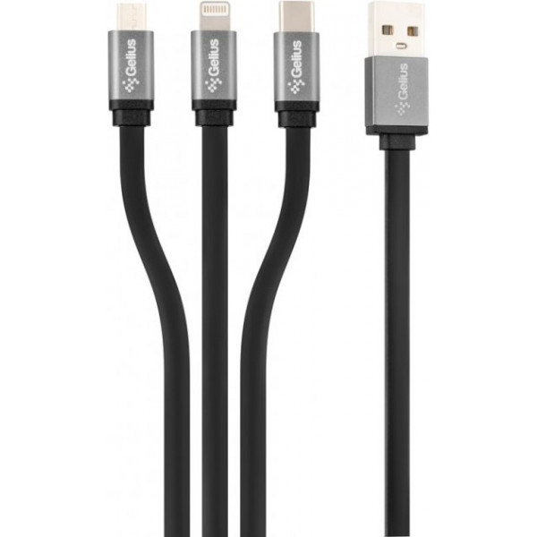 USB Cable Gelius Pro Squid GP-UC102 3in1 (MicroUSB/Lightning/Type-C) Black (2.1A) (12 мес)