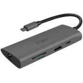 Переходник WiWU Alpha USB-C HUB 8-in-1 A831HRT USB3.0*3+Type-C+HDMI+Micro SD/SD+RJ45 (gray)