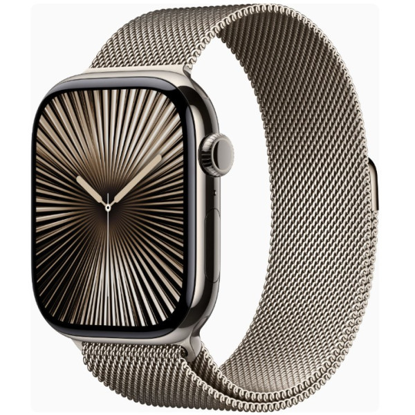 Apple Watch Series 10 GPS + Cellular 46mm Natural Titanium Case w. Natural Milanese Loop - S/M (MC7Q4)