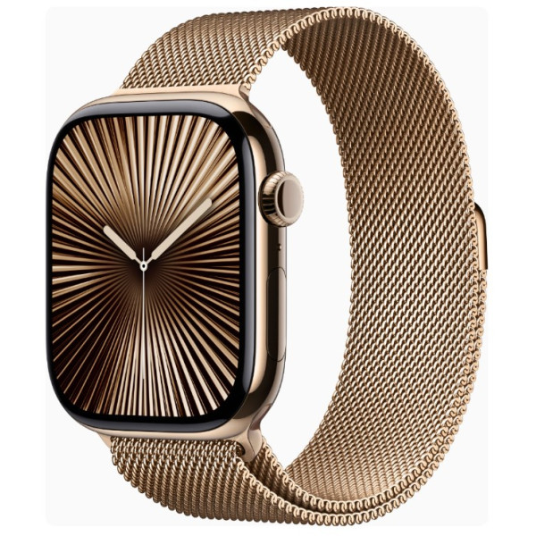 Apple Watch Series 10 GPS + Cellular 46mm Gold Titanium Case w. Gold Milanese Loop - S/M (MC7T4)