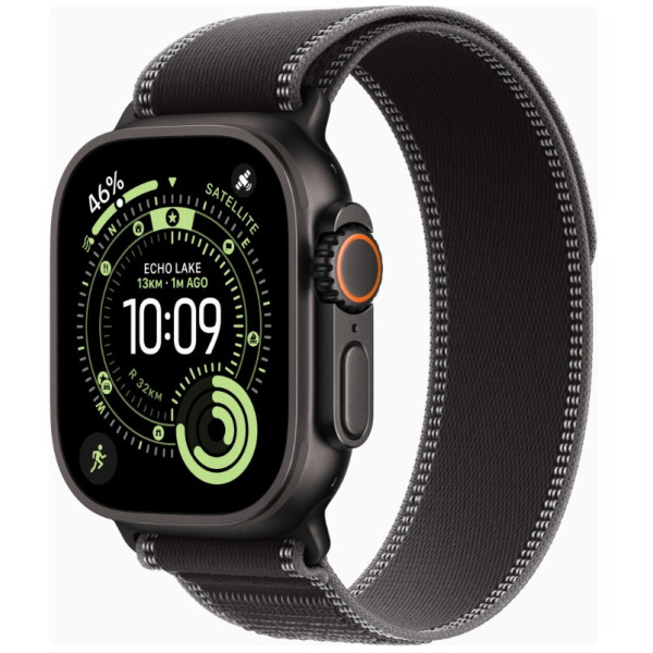 Apple Watch Ultra 3 GPS + Cellular 49mm Black Tit. Case w. Black/Charcoal Trail Loop - M/L (MF1H4)