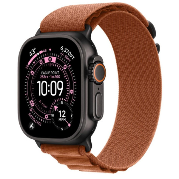 Apple Watch Ultra 3 GPS + Cellular 49mm Black Tit. Case w. Terra Cotta Alpine Loop - Large (MF254+MG9F4)