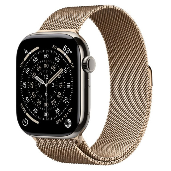 Apple Watch Series 11 GPS + Cellular 46mm Natural Tit. Case w. Gold Milanese Loop - S/M (MFAY4+MGJ44)