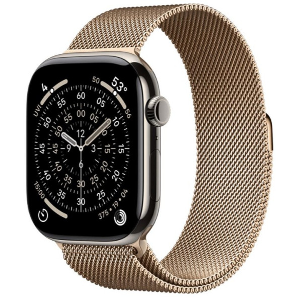 Apple Watch Series 11 GPS + Cellular 46mm Natural Tit. Case w. Gold Milanese Loop - M/L (MFAY4+MGJ54)