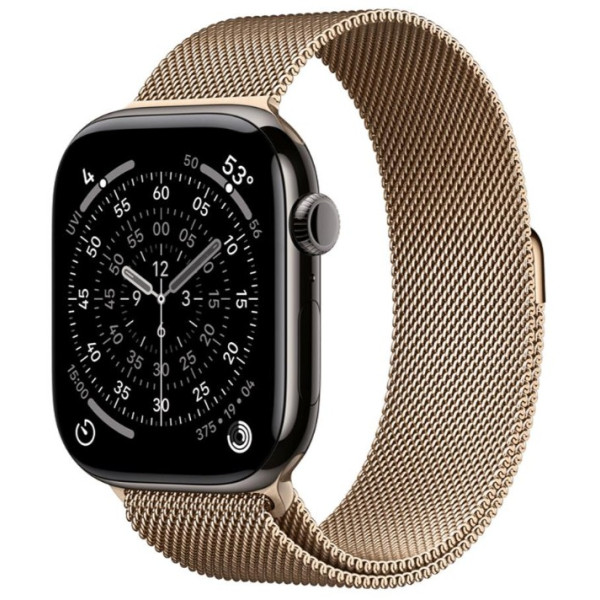 Apple Watch Series 11 GPS + Cellular 46mm Slate Tit. Case w. Gold Milanese Loop - M/L (MFC14+MGJ54)