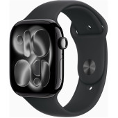 Apple Watch Series 11 GPS + Cellular 46mm Jet Black Alu. Case w. Black S. Band - S/M (MFC24)