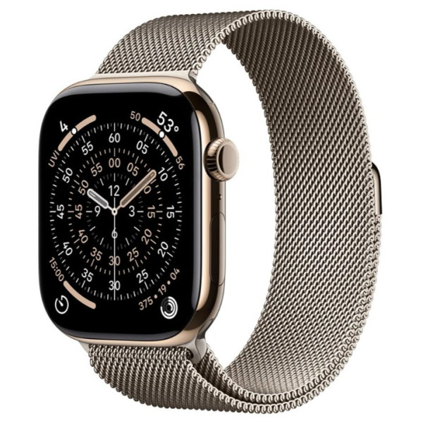 Apple Watch Series 11 GPS + Cellular 46mm Gold Tit. Case w. Natural Milanese Loop - S/M (MFC34+MGJ24)
