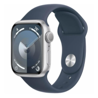 Apple Watch Series 9 GPS 45mm Silver Aluminum Case w. Storm Blue Sport Band - S/M (MR9D3)