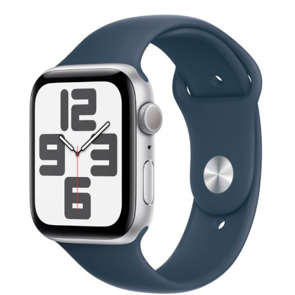Apple Watch SE 2 GPS 44mm Silver Aluminium Case with Storm Blue Sport Band M/L (MREE3)