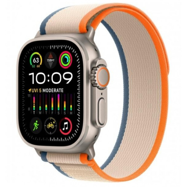 Watch Ultra 2 GPS + Cellular 49mm Titanium Case with Orange/Beige Trail Loop - S/M (MRF13)