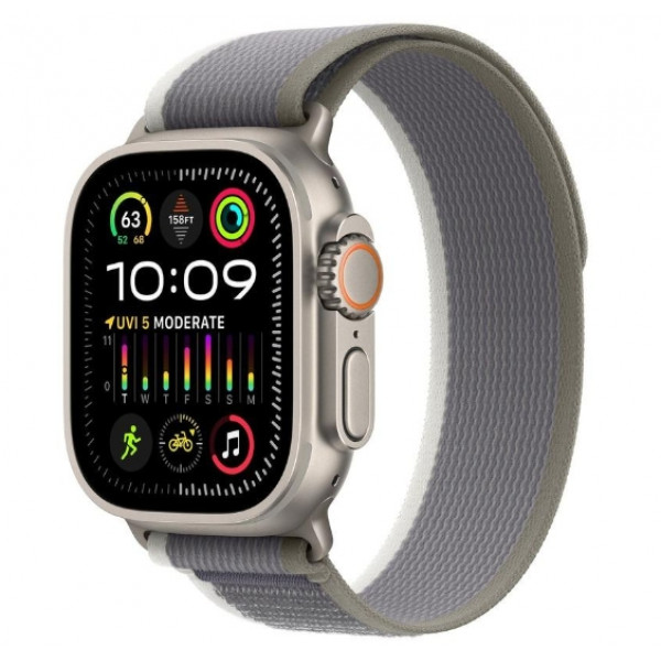 Watch Ultra 2 GPS + Cellular 49mm Titanium Case with Green/Gray Trail Loop - M/L (MRF43)