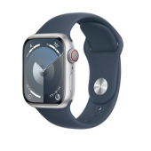 Apple Watch Series 9 GPS + Cellular 41mm Silver Alu. Case w. Storm Blue Sport Band - M/L (MRHW3)