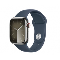 Apple Watch Series 9 GPS + Cellular 41mm Silver S. Steel Case w. Storm Blue Sport Band - S/M (MRJ23)