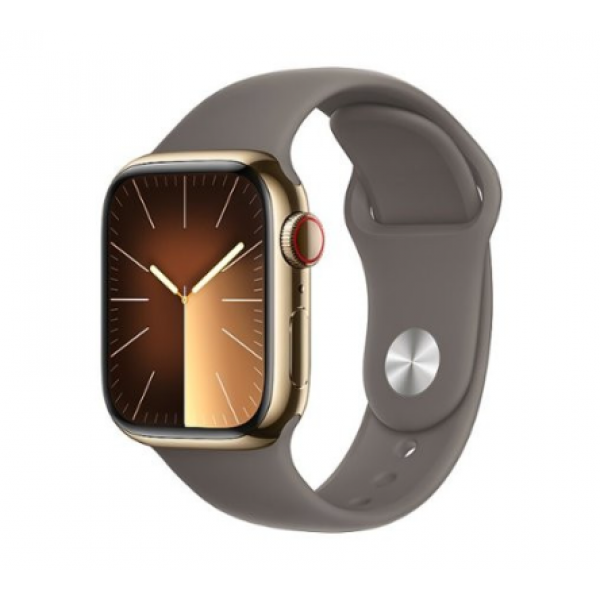 Apple Watch Series 9 GPS + Cellular 41mm Gold S. Steel Case w. Clay Sport Band - M/L (MRJ63)