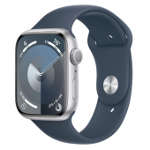 Apple Watch Series 9 GPS + Cellular 45mm Silver Aluminum Case w. Storm Blue Sport Band - S/M (MRMG3)