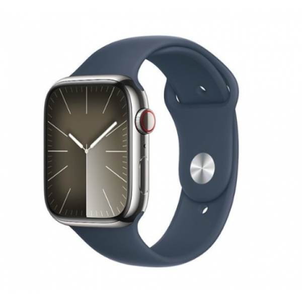 Apple Watch Series 9 GPS + Cellular 45mm Silver S. Steel Case w. Storm Blue S. Band - M/L (MRMP3)