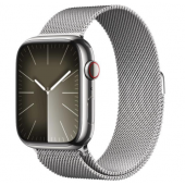 Apple Watch Series 9 GPS + Cellular 45mm Silver S. Steel Case w. Silver Milanese Loop (MRMQ3)