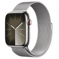 Apple Watch Series 9 GPS + Cellular 45mm Silver S. Steel Case w. Silver Milanese Loop (MRMQ3)