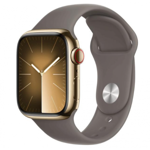Apple Watch Series 9 GPS + Cellular 45mm Gold S. Steel Case w. Clay Sport Band - S/M (MRMR3)