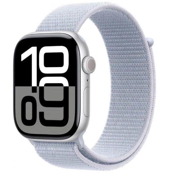 Apple Watch Series 10 GPS 42mm Silver Aluminum Case w. Blue Cloud Sport Loop (MWWD3)