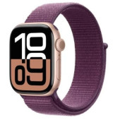 Apple Watch Series 10 GPS 42mm Rose Gold Aluminum Case w. Plum Sport Loop (MWWK3)