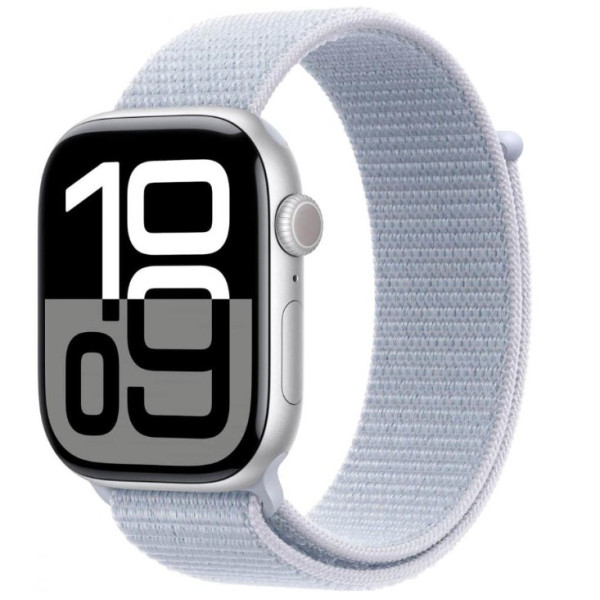 Apple Watch Series 10 GPS 46mm Silver Aluminum Case w. Blue Cloud Sport Loop (MWWN3)