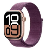 Apple Watch Series 10 GPS 46mm Rose Gold Aluminum Case w. Plum Sport Loop (MWWV3)