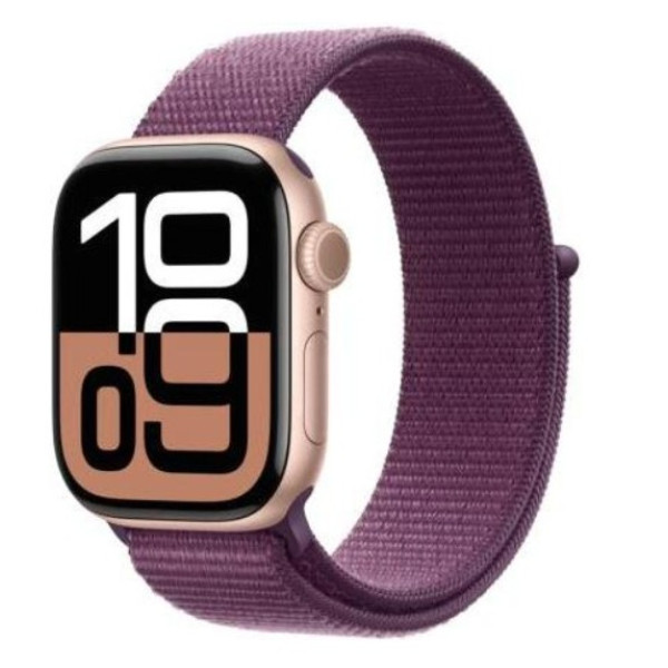 Apple Watch Series 10 GPS 46mm Rose Gold Aluminum Case w. Plum Sport Loop (MWWV3)