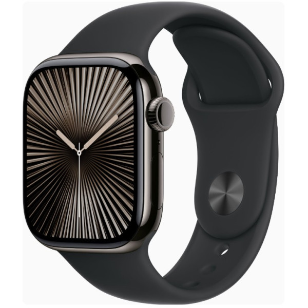 Apple Watch Series 10 GPS + Cellular 42mm Slate Titanium Case w. Black Sport Band - M/L (MWXH3)