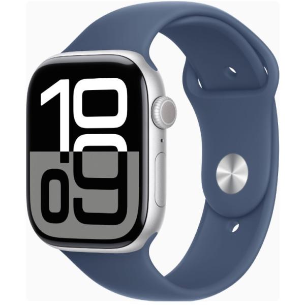 Apple Watch Series 10 GPS + Cellular 46mm Silver Alu. Case w. Denim Sport Band - S/M (MWY03)