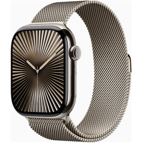 Apple Watch Series 10 GPS + Cellular 46mm Natural Titanium Case w. Natural Milanese Loop - M/L (MWYC3)