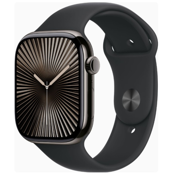 Apple Watch Series 10 GPS + Cellular 46mm Slate Titanium Case w. Black Sport Band - M/L (MWYE3)