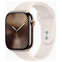 Apple Watch Series 10 GPS + Cellular 46mm Gold Titanium Case w. Starlight Sport Band - S/M (MWYX3)