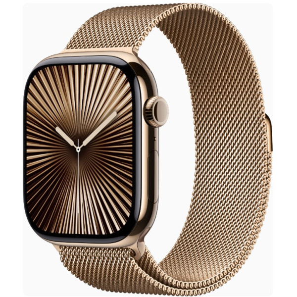 Apple Watch Series 10 GPS + Cellular 46mm Gold Titanium Case w. Gold Milanese Loop - M/L (MX003)