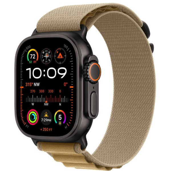 Apple Watch Ultra 2 GPS + Cellular 49mm Black Titan. Case w. Tan Alpine Loop - Large (MYTF3+MYQ23)