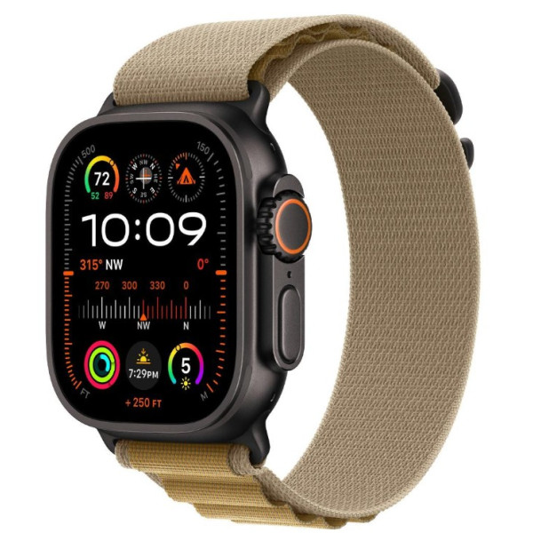 Apple Watch Ultra 2 GPS + Cellular 49mm Black Titan. Case w. Tan Alpine Loop - Small (MYTF3+MYQ03)