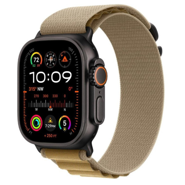 Apple Watch Ultra 2 GPS + Cellular 49mm Black Titan. Case w. Tan Alpine Loop - Medium (MYTF3+MYQ13)