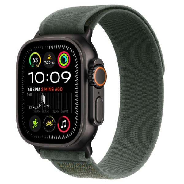 Apple Watch Ultra 2 GPS + Cellular 49mm Black Titan. Case w. Green Trail Loop - M/L (MYTJ3+MYQ43)