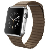 Apple Watch 42mm Stailnless Steel Case with Light Brown Leather Loop (MJ402)