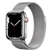Apple Watch Series 7 GPS + Cellular 41mm Silver Stainless Steel Case with Silver Milanese Loop (MKHF3)