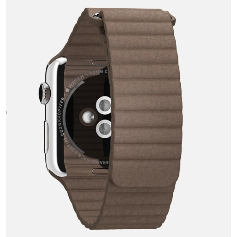 Apple Watch 42mm Stainless Steel Case with Light Brown Leather Loop (MJ422) фото 2