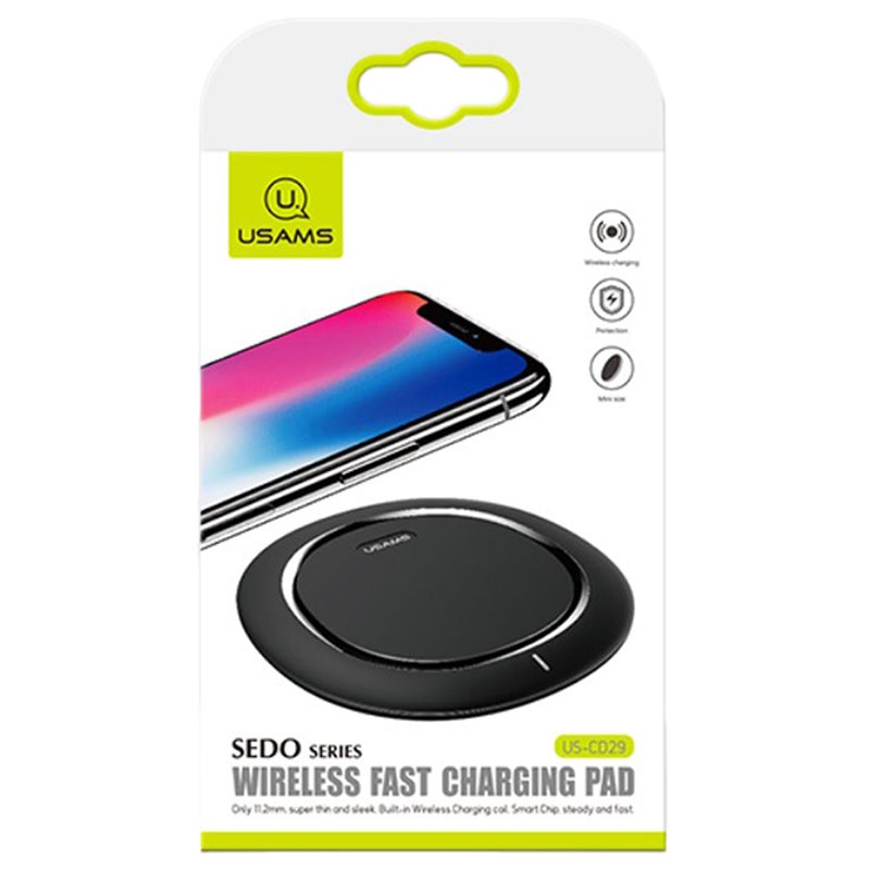 Беспроводное зарядное устройство Usams CD29 Wireless Fast Charger Pad - Sedo series (black) фото 2 Беспроводное зарядное устройство Usams CD29 Wireless Fast Charger Pad - Sedo series (black) фото 2