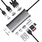 Переходник WiWU Alpha USB-C HUB 11-in-1 A11312H USB3.0*3+Type-C+HDMI*2+Micro SD/SD+RJ45+VGA+Stereo (gray)