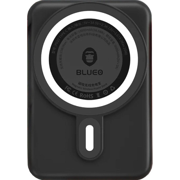Blueo Wireless Powerbank 10000mA (PD20W / 15W Wireless) (Black) - фото Blueo Wireless Powerbank 10000mA (PD20W / 15W Wireless) (Black)