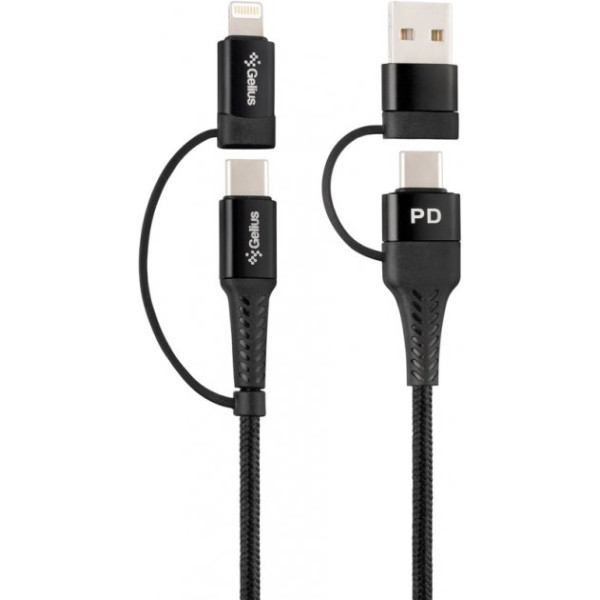 USB Cable Gelius Pro Unimog 2 GP-UC106 4in1 (USB-A/Type to Type-C/Lightning) PD Black (18W) (12 мес) - фото USB Cable Gelius Pro Unimog 2 GP-UC106 4in1 (USB-A/Type to Type-C/Lightning) PD Black (18W) (12 мес)