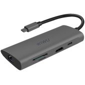 Переходник WiWU Alpha USB-C HUB  8-in-1 A831HRT USB3.0*3+Type-C+HDMI+Micro SD/SD+RJ45 (gray)