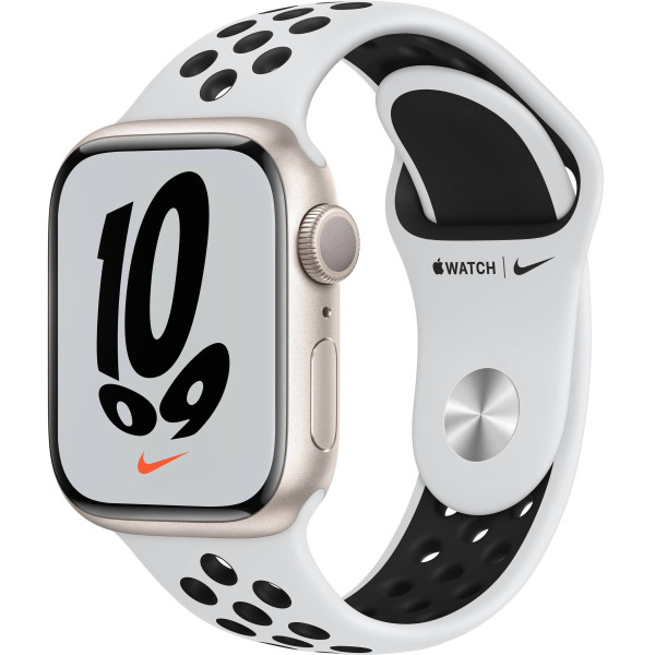 Apple Watch Series 7 Nike+ GPS 45mm Starlight Aluminum Case With Pure Platinum/Black Sport Band (MKNA3UL) UACRF - фото Apple Watch Series 7 Nike+ GPS 45mm Starlight Aluminum Case With Pure Platinum/Black Sport Band (MKNA3UL) UACRF