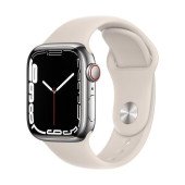 Apple Watch Series 7 GPS + Cellular 41mm Silver Stainless Steel Case w. Starlight Sport Band (MKHE3)