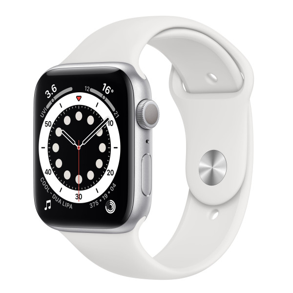 Apple Watch Series 6 GPS 44mm Silver Aluminum Case w. White Sport B. (M00D3UL/A) UACRF