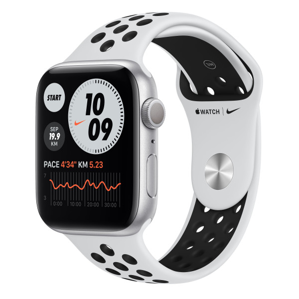 Apple Watch Nike SE GPS 44mm Silver Aluminum Case w. Pure Platinum/Black Nike Sport B. (MYYH2UL/A) UACRF - фото Apple Watch Nike SE GPS 44mm Silver Aluminum Case w. Pure Platinum/Black Nike Sport B. (MYYH2UL/A) UACRF